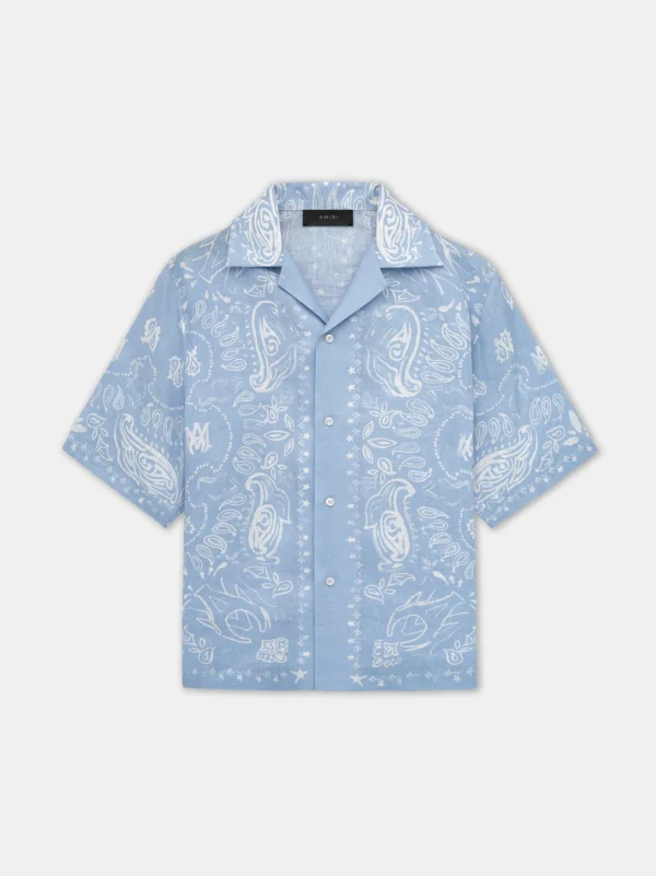 AMIRI Shirts>BANDANA WATERCOLOR CAMP SHIRT Cerulean