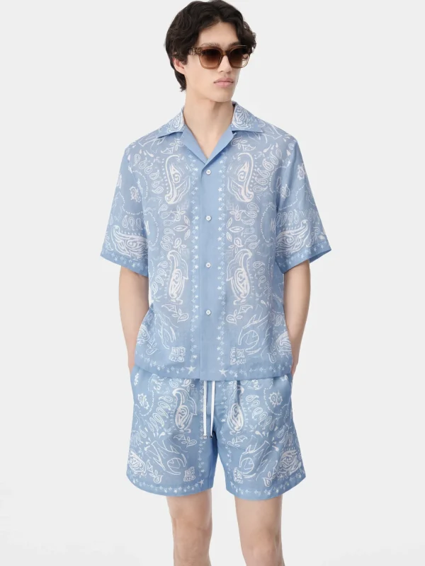 AMIRI Shirts>BANDANA WATERCOLOR CAMP SHIRT Cerulean