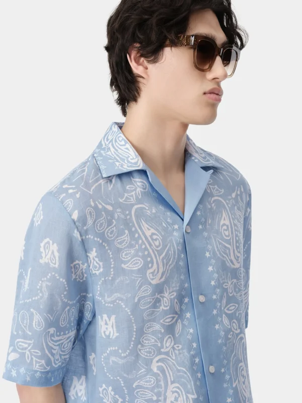 AMIRI Shirts>BANDANA WATERCOLOR CAMP SHIRT Cerulean