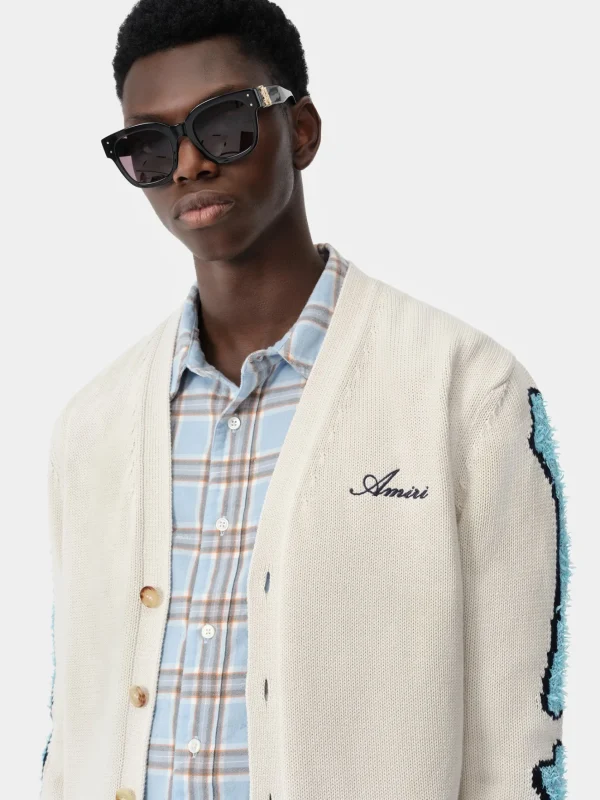 AMIRI Knitwear>BONES CARDIGAN BIRCH