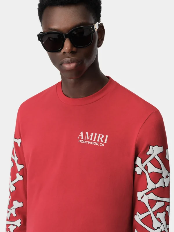 AMIRI Tees>BONES STACKED LONG SLEEVE TEE Red
