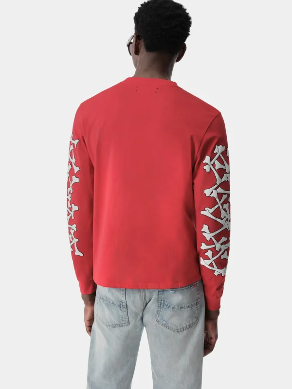 AMIRI Tees>BONES STACKED LONG SLEEVE TEE Red