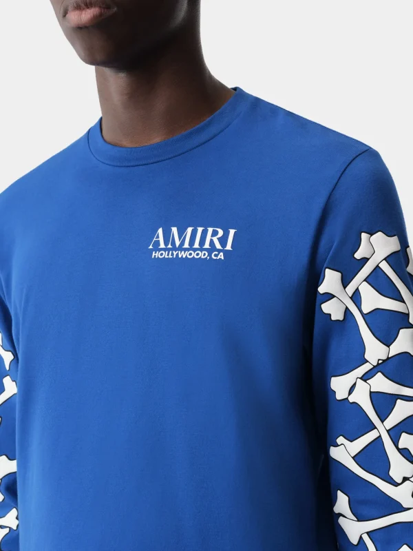 AMIRI Tees>BONES STACKED LONG SLEEVE TEE Blue