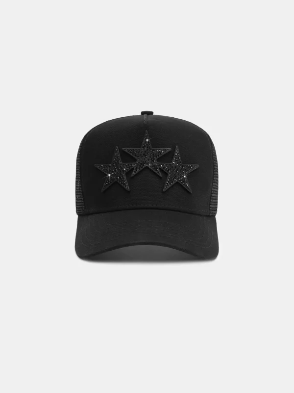 AMIRI Hats | Hats>CRYSTAL 3 STAR TRUCKER HAT Black Black