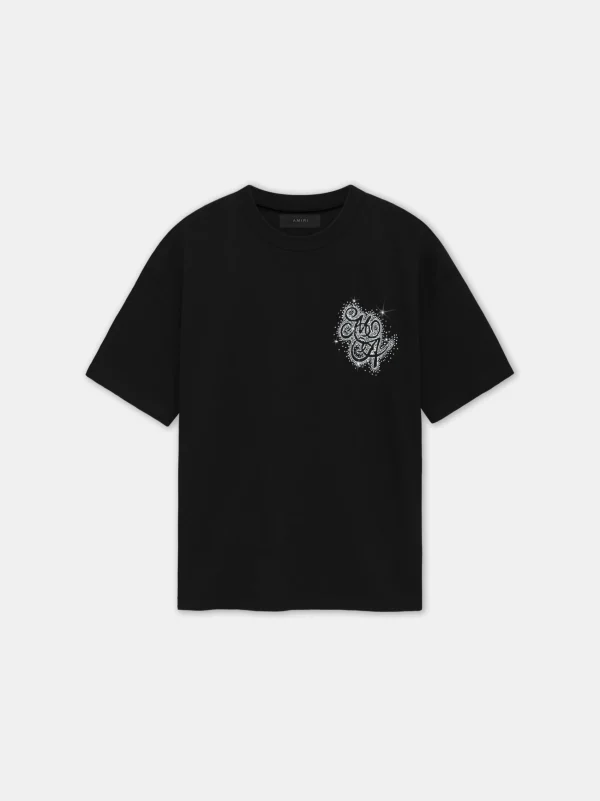 AMIRI Tees>CRYSTAL BURST MA SWIRL OVERSIZED TEE BLACK
