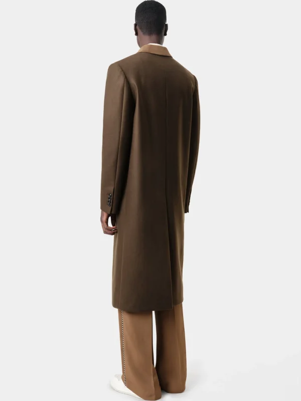AMIRI Outerwear>DOUBLE-BREASTED OVERCOAT DARK BROWN