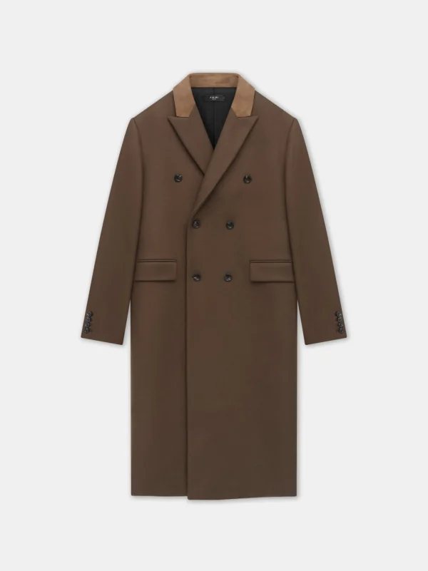 AMIRI Outerwear>DOUBLE-BREASTED OVERCOAT DARK BROWN
