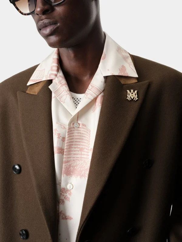 AMIRI Outerwear>DOUBLE-BREASTED OVERCOAT DARK BROWN
