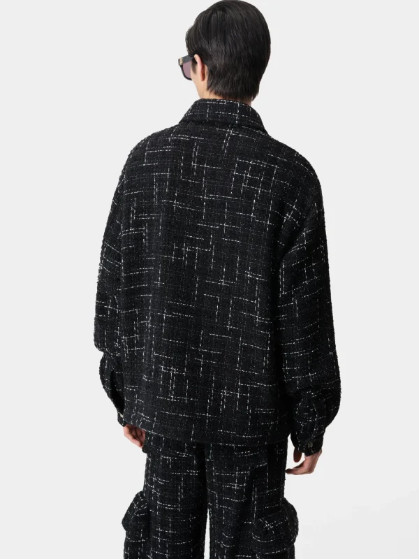 AMIRI Shirts>FLECK TWEED PADDED OVERSHIRT BLACK
