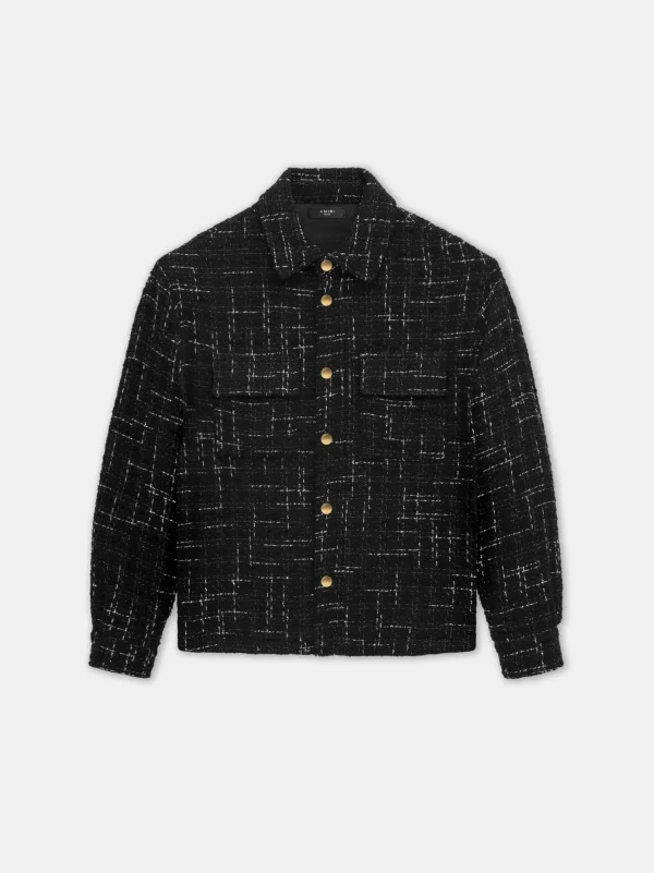 AMIRI Shirts>FLECK TWEED PADDED OVERSHIRT BLACK