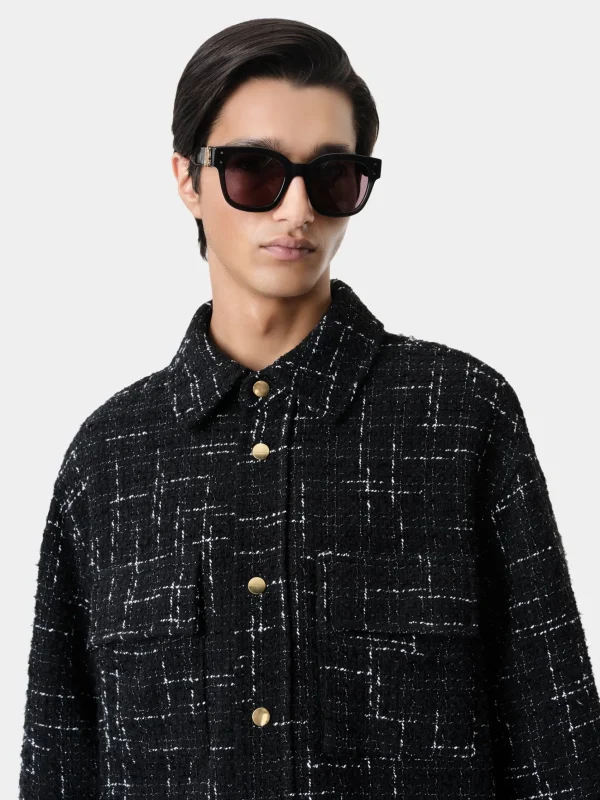 AMIRI Shirts>FLECK TWEED PADDED OVERSHIRT BLACK