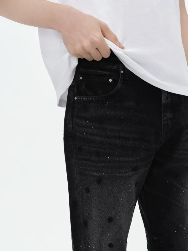 AMIRI Denim>FLORAL CRYSTAL STRAIGHT JEAN FADED BLACK