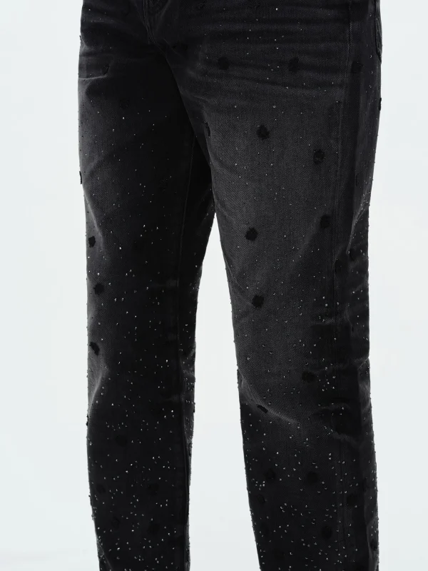 AMIRI Denim>FLORAL CRYSTAL STRAIGHT JEAN FADED BLACK
