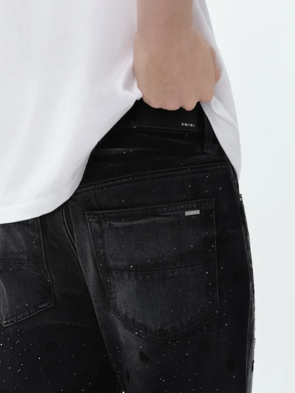 AMIRI Denim>FLORAL CRYSTAL STRAIGHT JEAN FADED BLACK