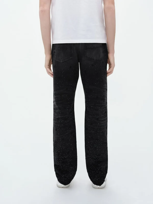 AMIRI Denim>FLORAL CRYSTAL STRAIGHT JEAN FADED BLACK