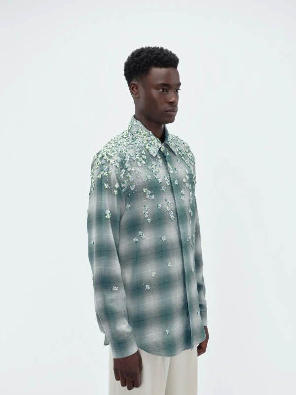AMIRI Shirts>FLORAL FLANNEL Blue