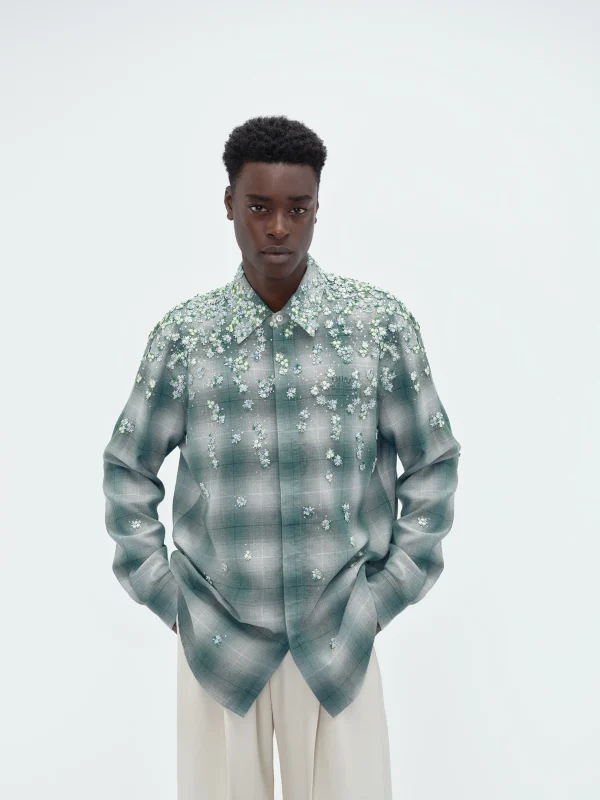 AMIRI Shirts>FLORAL FLANNEL Blue