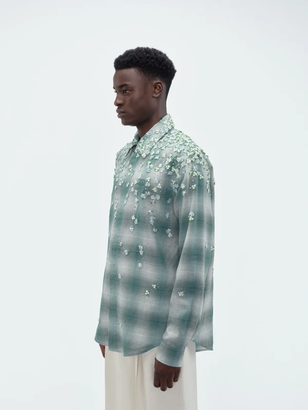 AMIRI Shirts>FLORAL FLANNEL Blue