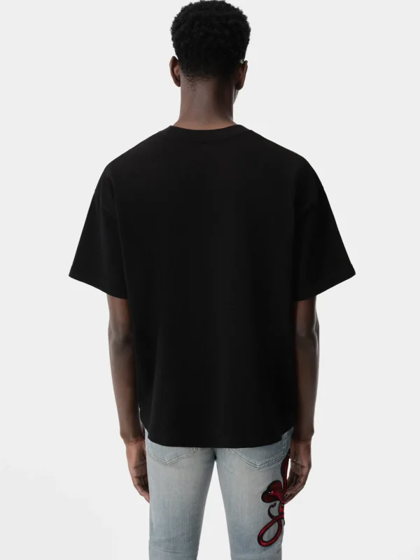 AMIRI Tees>GLITTER POISON LOGO SKATER TEE Black Red