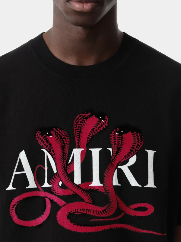 AMIRI Tees>GLITTER POISON LOGO SKATER TEE Black Red