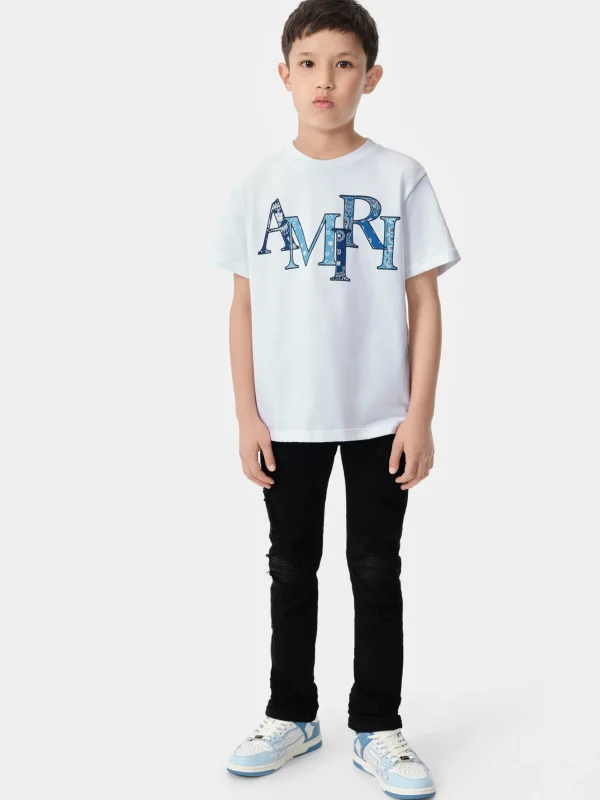 AMIRI Tees>KIDS' BANDANA STAGGERED TEE White