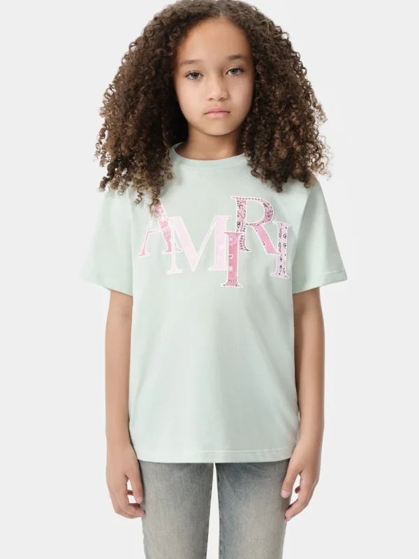 AMIRI Tees>KIDS' BANDANA STAGGERED TEE Surf Spray