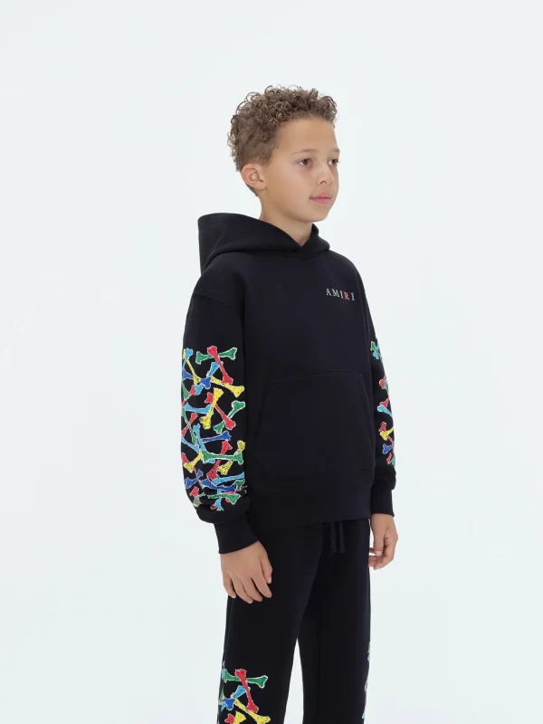 AMIRI Sweatshirts>Kids Bones Scribble Hoodie BLACK