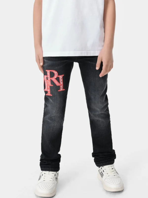 AMIRI Denim>KIDS' BANDANA STAGGERED LOGO JEAN FADED BLACK