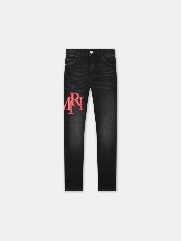 AMIRI Denim>KIDS' BANDANA STAGGERED LOGO JEAN FADED BLACK
