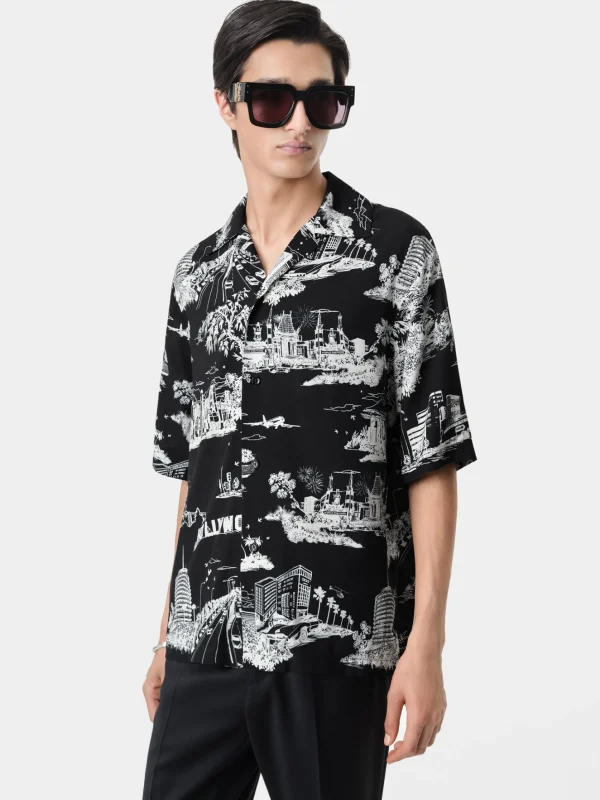 AMIRI Shirts>LA LANDMARK CAMP SHIRT BLACK