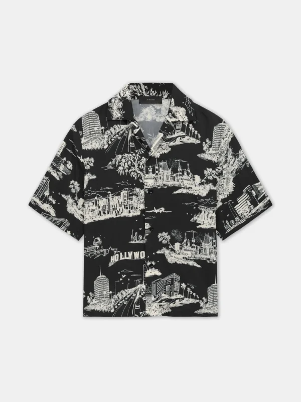 AMIRI Shirts>LA LANDMARK CAMP SHIRT BLACK