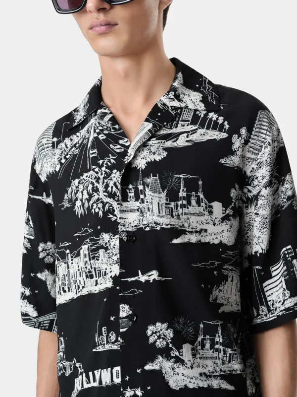 AMIRI Shirts>LA LANDMARK CAMP SHIRT BLACK