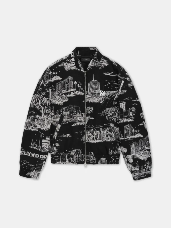 AMIRI Outerwear>LA LANDMARK TAPESTRY BOMBER BLACK