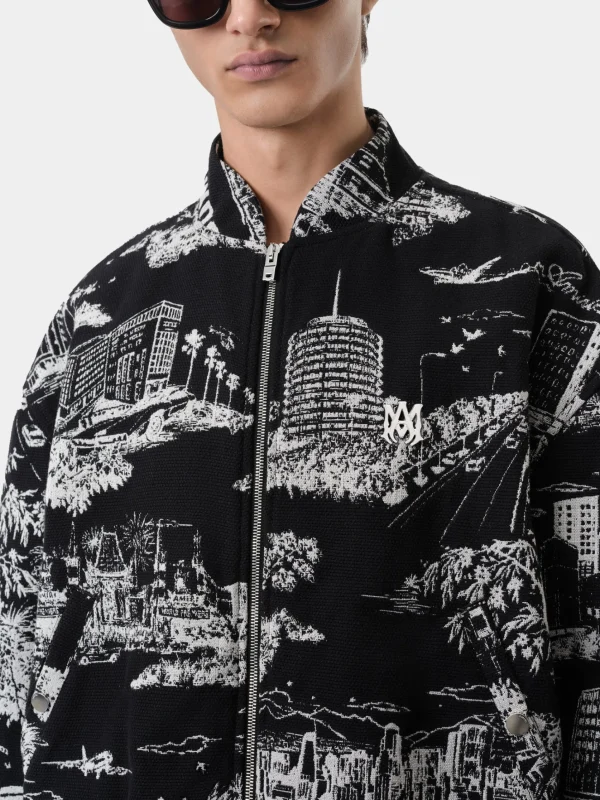 AMIRI Outerwear>LA LANDMARK TAPESTRY BOMBER BLACK