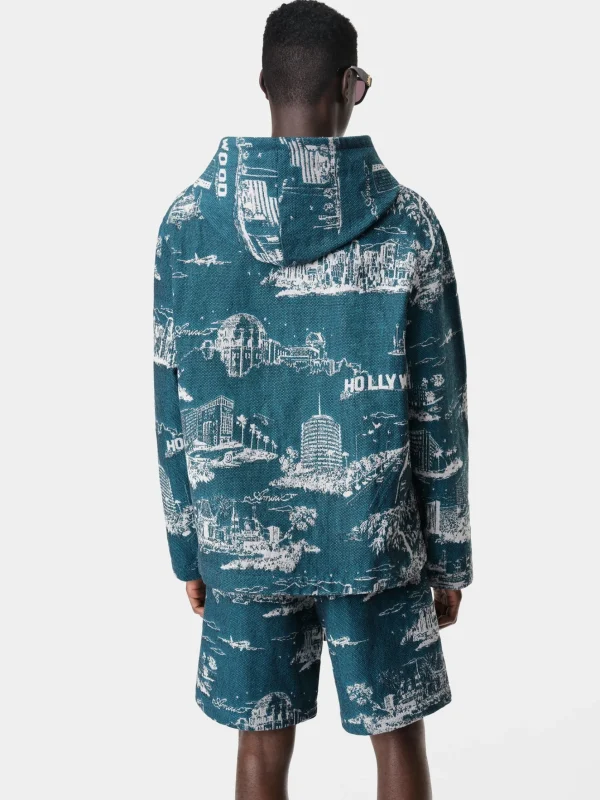 AMIRI Sweatshirts>LA LANDMARK TAPESTRY HOODIE Deep Teal
