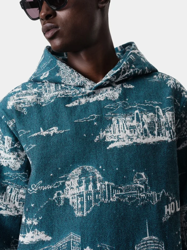 AMIRI Sweatshirts>LA LANDMARK TAPESTRY HOODIE Deep Teal