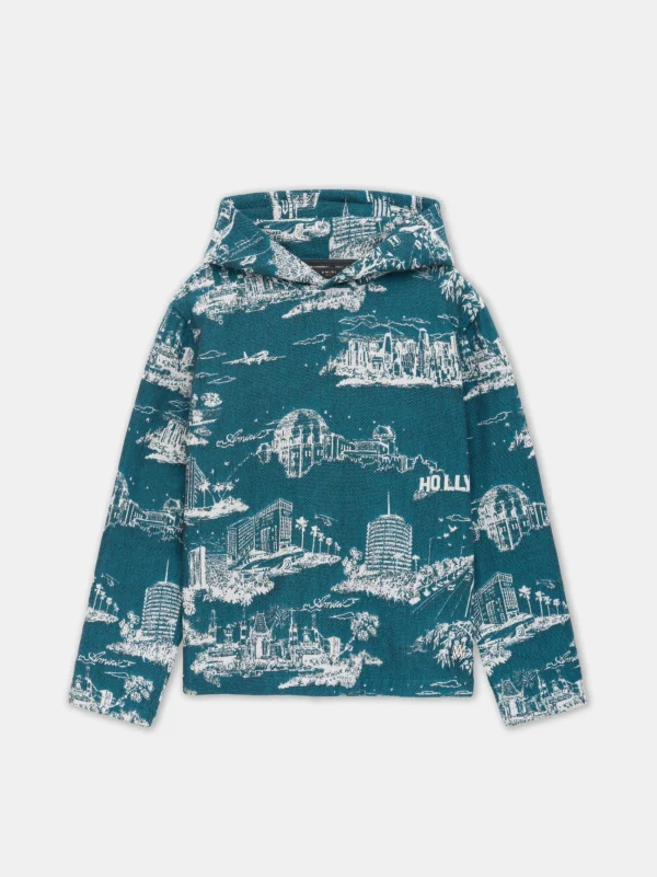 AMIRI Sweatshirts>LA LANDMARK TAPESTRY HOODIE Deep Teal