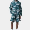 AMIRI Shorts & Sweatpants>LA LANDMARK TAPESTRY SHORT Deep Teal