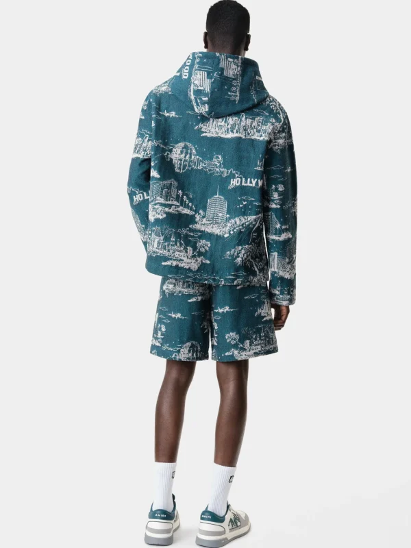 AMIRI Shorts & Sweatpants>LA LANDMARK TAPESTRY SHORT Deep Teal