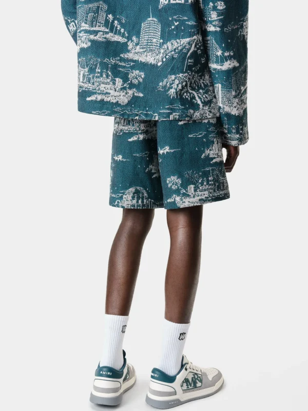 AMIRI Shorts & Sweatpants>LA LANDMARK TAPESTRY SHORT Deep Teal