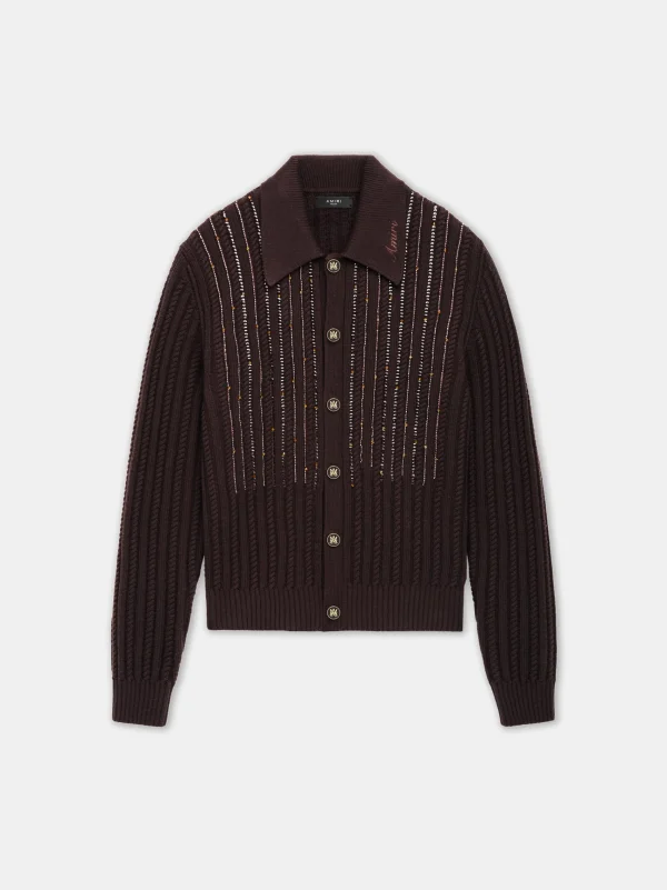 AMIRI Knitwear>LONG SLEEVE POLO DARK BROWN