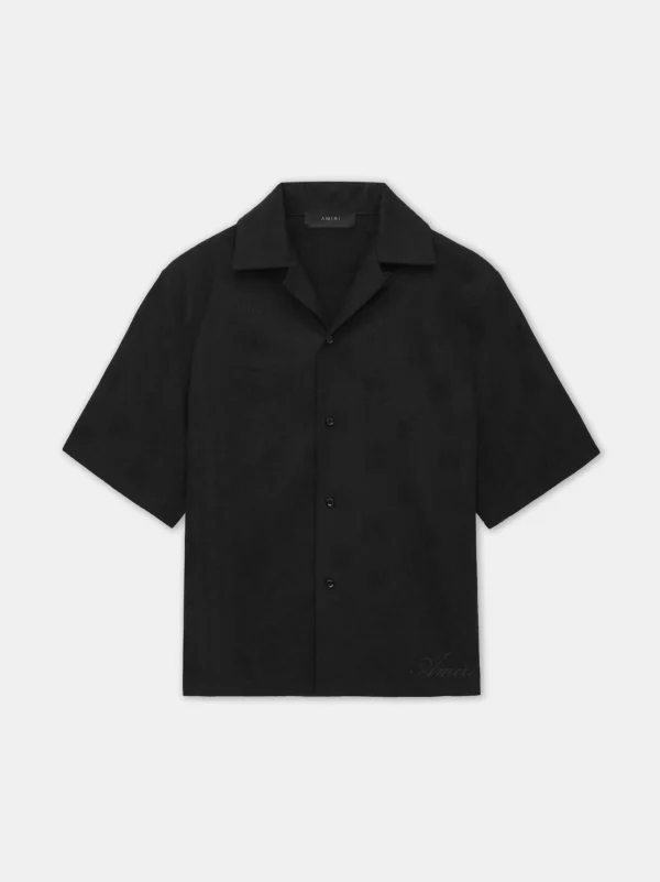 AMIRI Shirts>MA BANDANA LINEN CAMP SHIRT BLACK