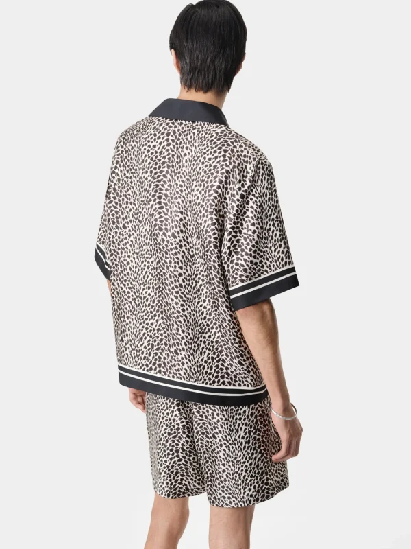 AMIRI Shirts>MA LEOPARD BOWLING SHIRT Black Birch