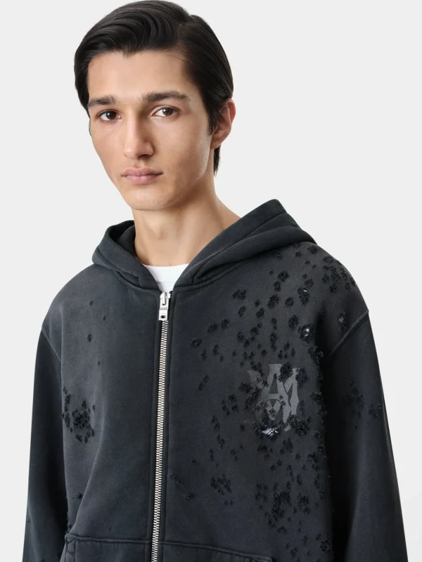 AMIRI Sweatshirts>MA LOGO SHOTGUN ZIP HOODIE FADED BLACK