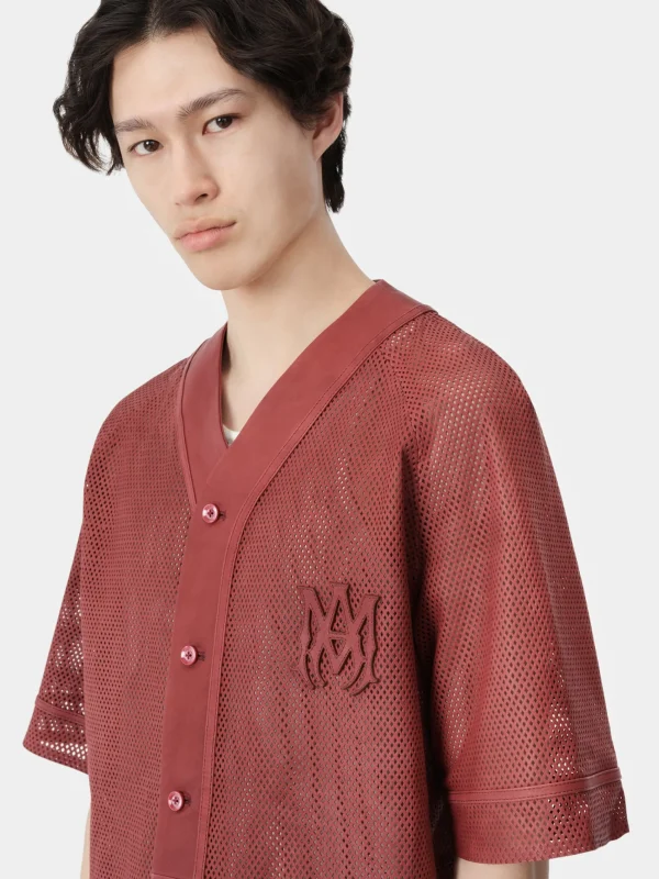 AMIRI Shirts>MA PERFORATED BASEBALL SHIRT Sun Dried Tomato