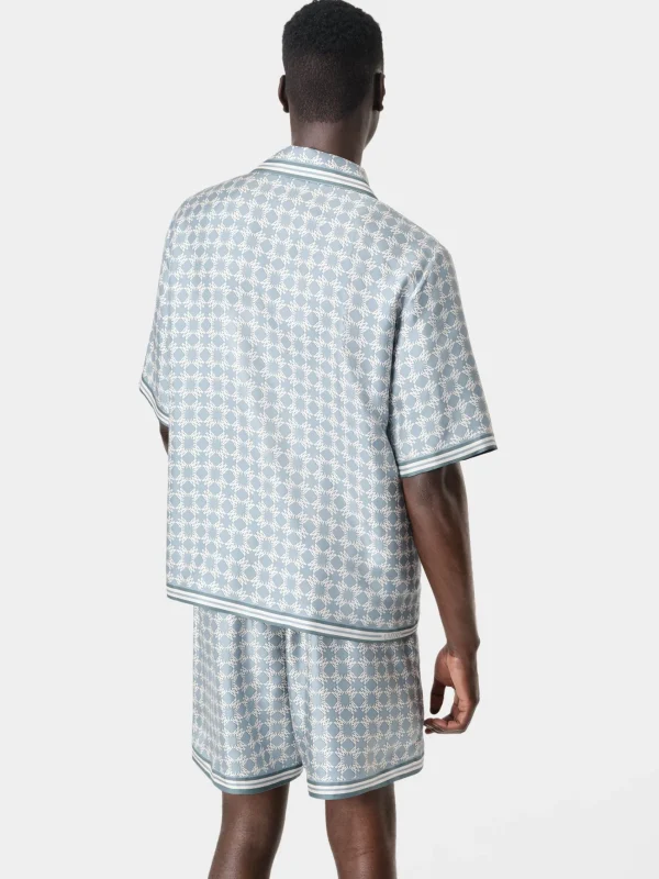 AMIRI Shirts>MA QUAD BOWLING SHIRT DUSTY BLUE