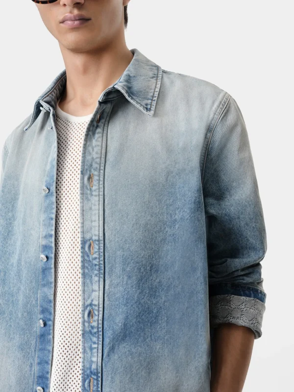 AMIRI Shirts | Denim>MA QUAD INTERIOR LONG SLEEVE SHIRT Antique Indigo