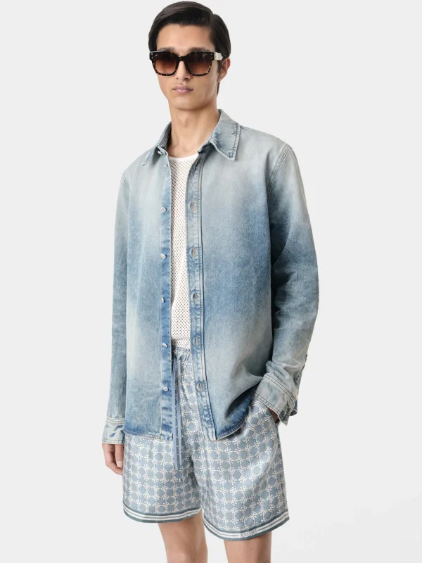 AMIRI Shirts | Denim>MA QUAD INTERIOR LONG SLEEVE SHIRT Antique Indigo
