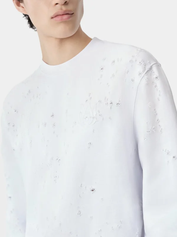 AMIRI Sweatshirts>MA SHOTGUN EMBROIDERED CREW White