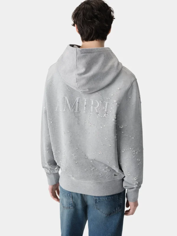 AMIRI Sweatshirts>MA SHOTGUN EMBROIDERED HOODIE Grey